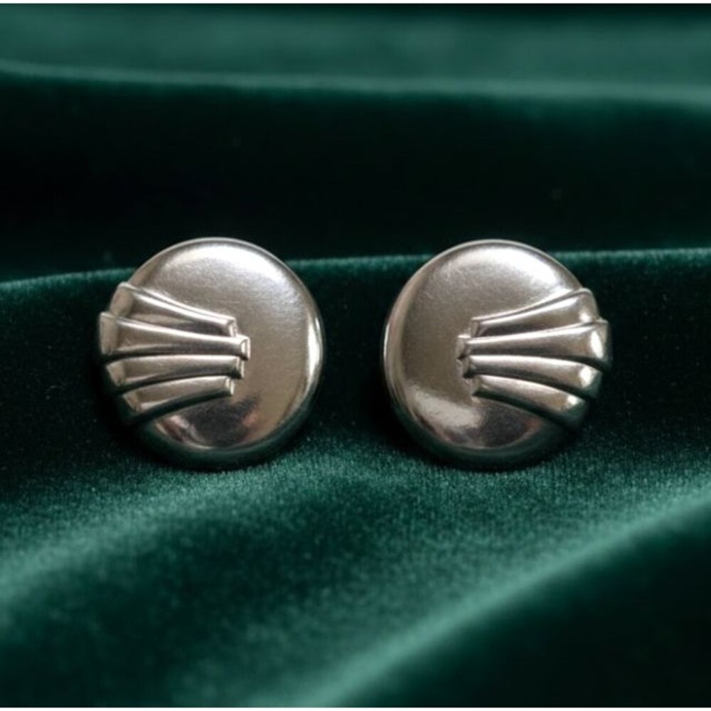 Vintage Monet 80s Earrings Clip Ons Silver Tone Art Deco Revival Statement Jewel